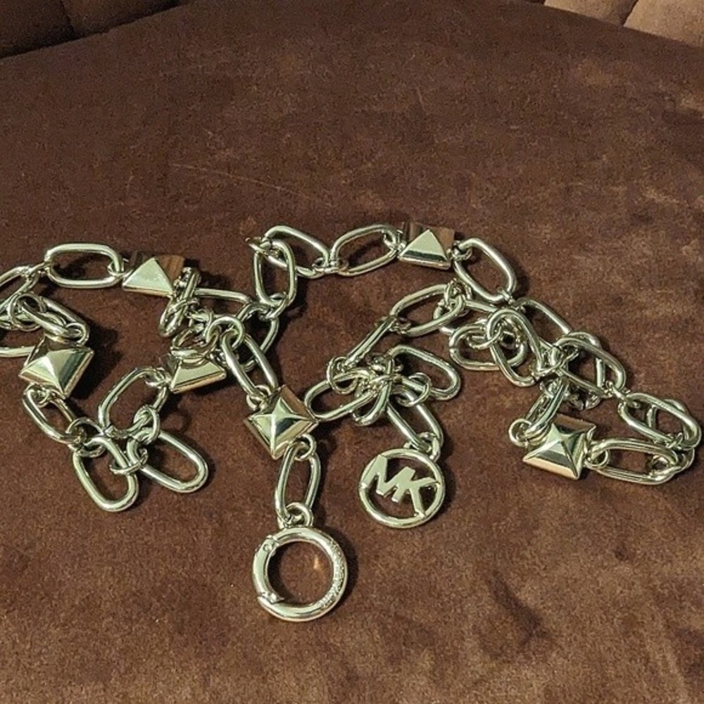 Michael Kors Chain Link Adjustable Belt Light Gold Metal S/M - Picture 6 of 8